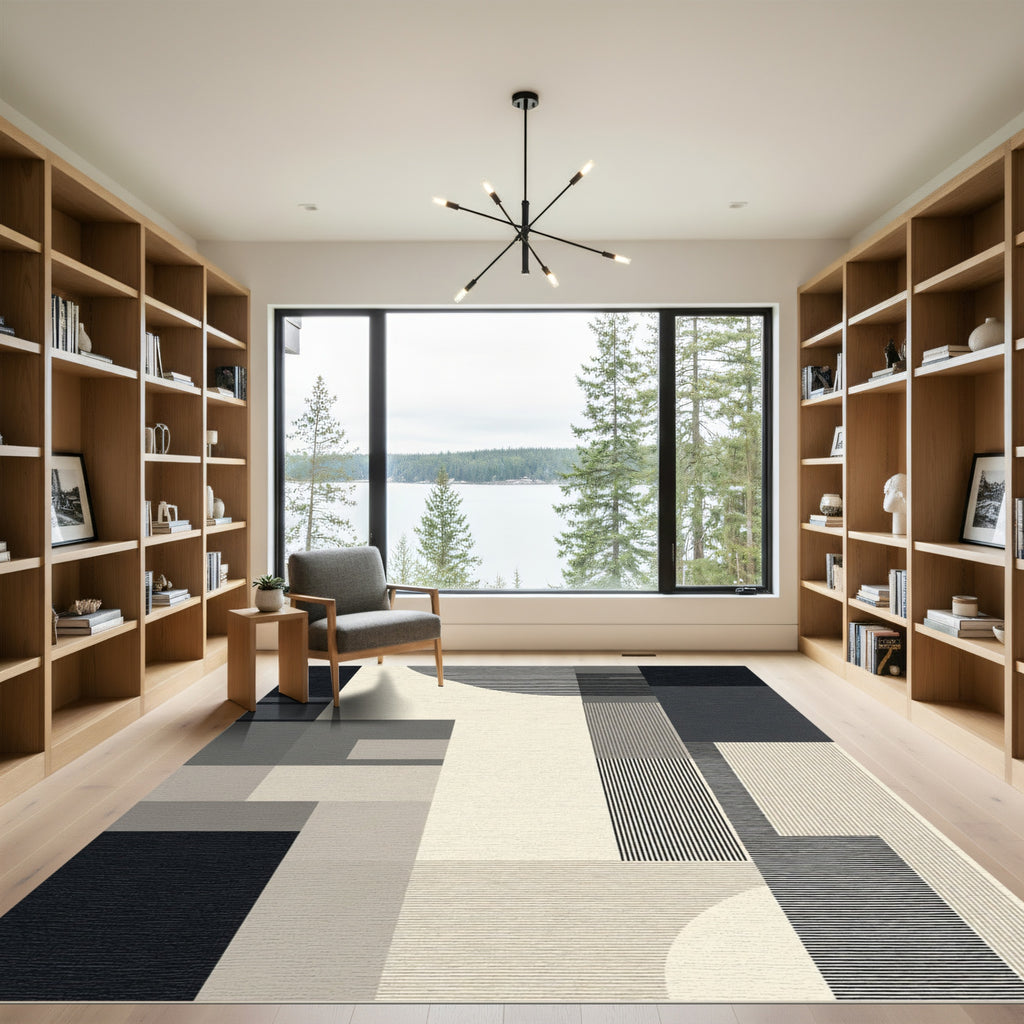 Minimalist Geometric Black and Ivory Rug