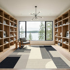 Minimalist Geometric Black and Ivory Rug