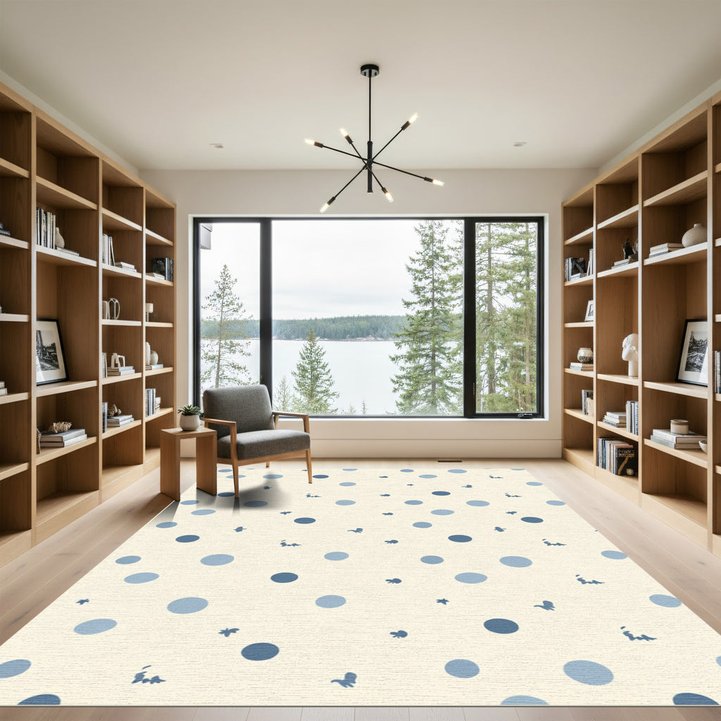 Blue Polka Dot Bird Scatter Rug