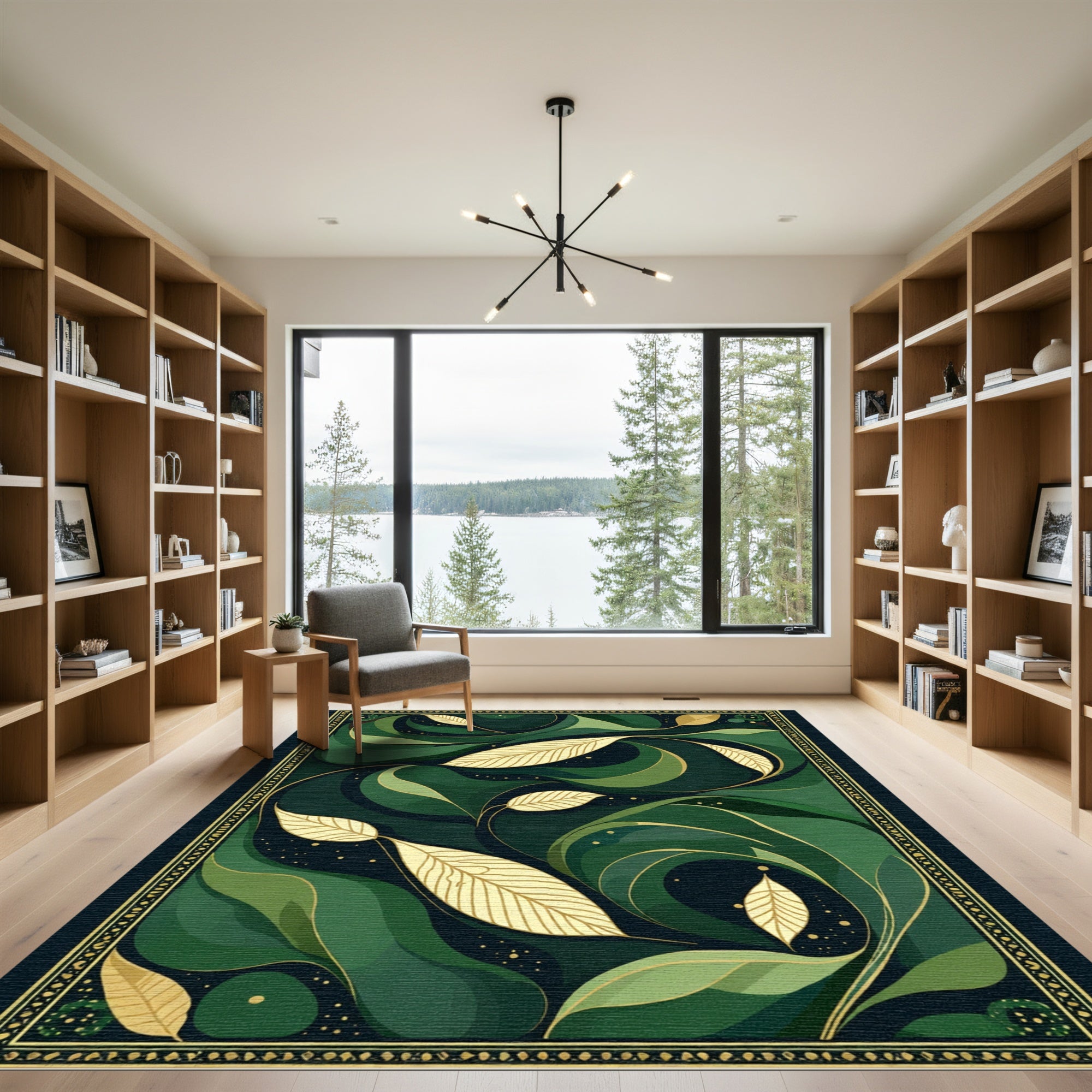 Emerald Forest Swirl Leaf Rug
