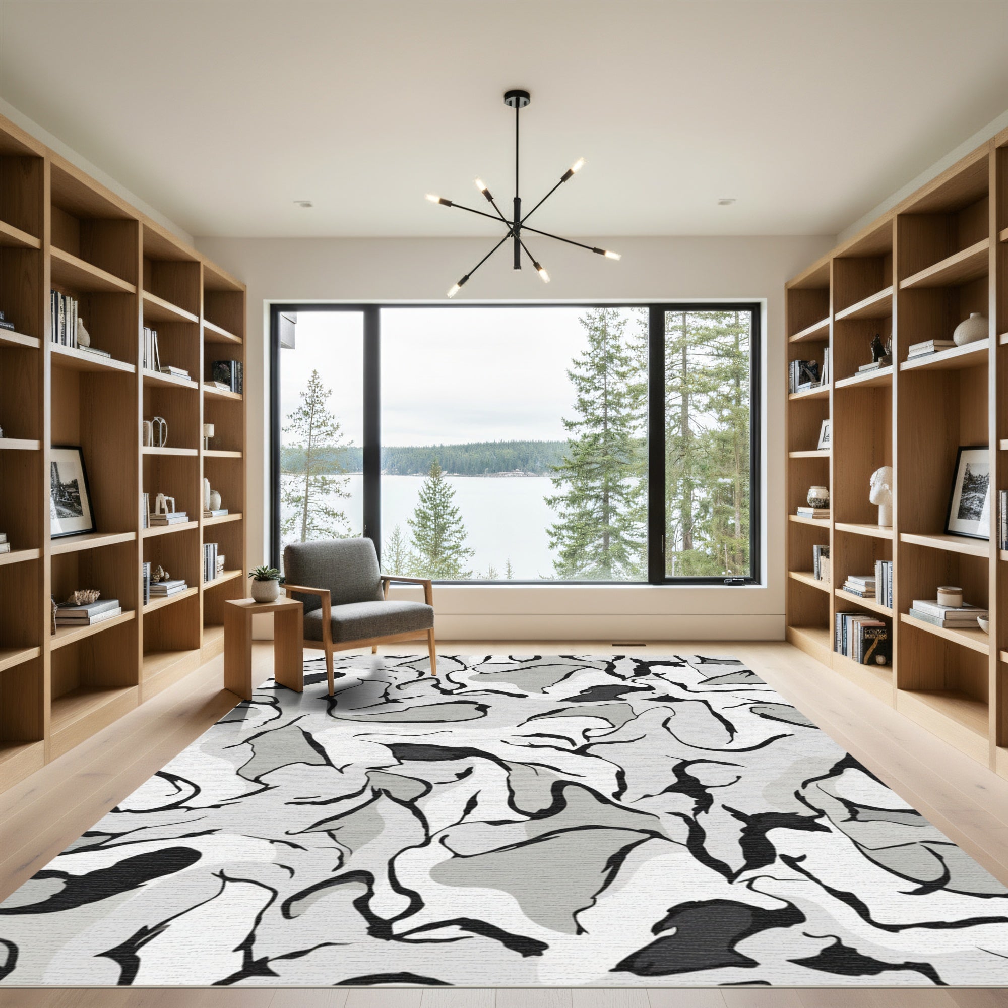 Monochrome Abstract Flow Organic Shapes Rug