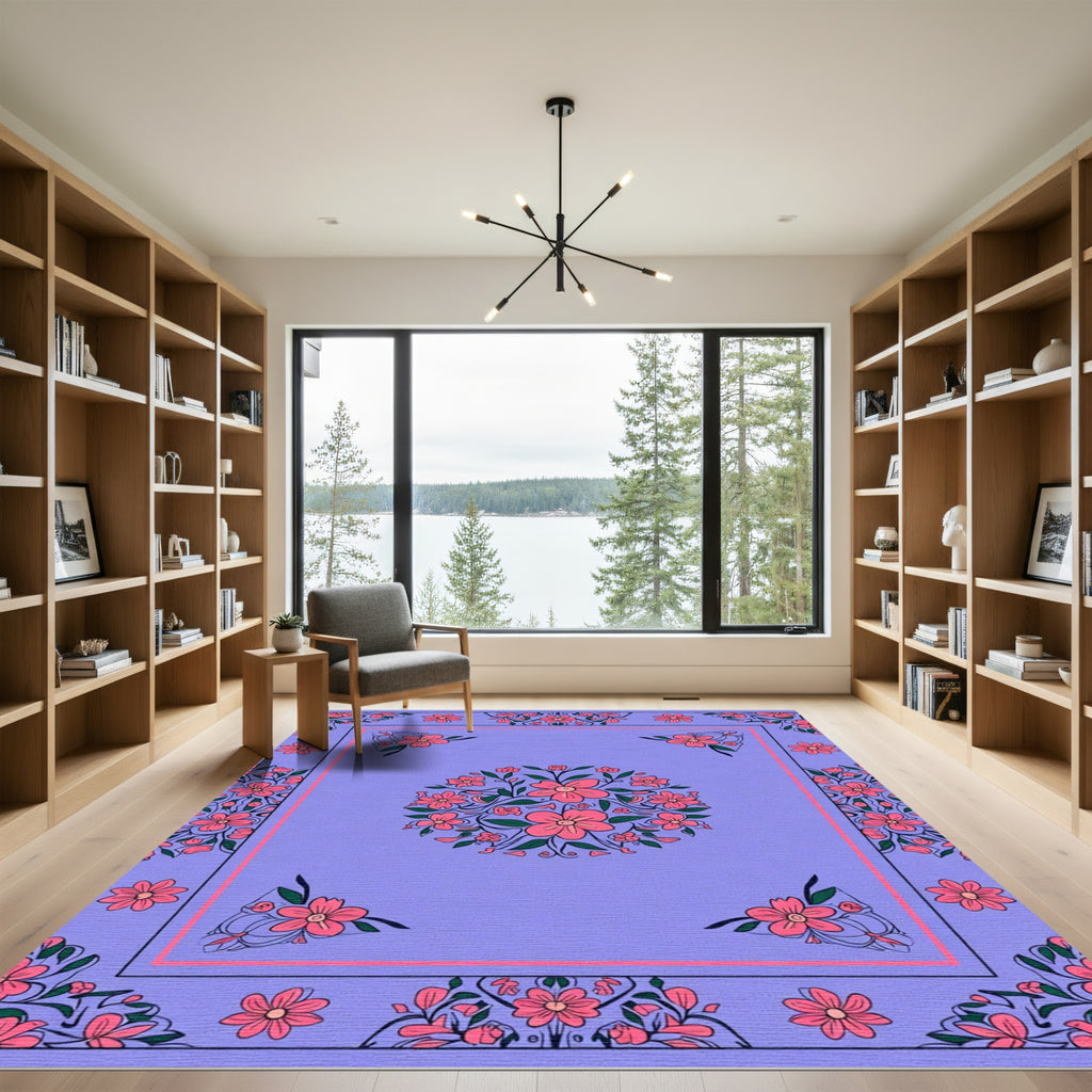 Crimson Pink Floral Garden Medallion Rug