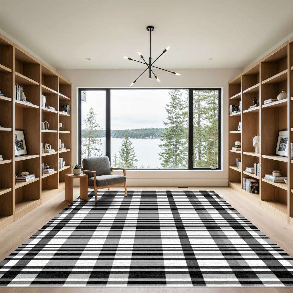Monochrome Intersecting Line Composition Rug