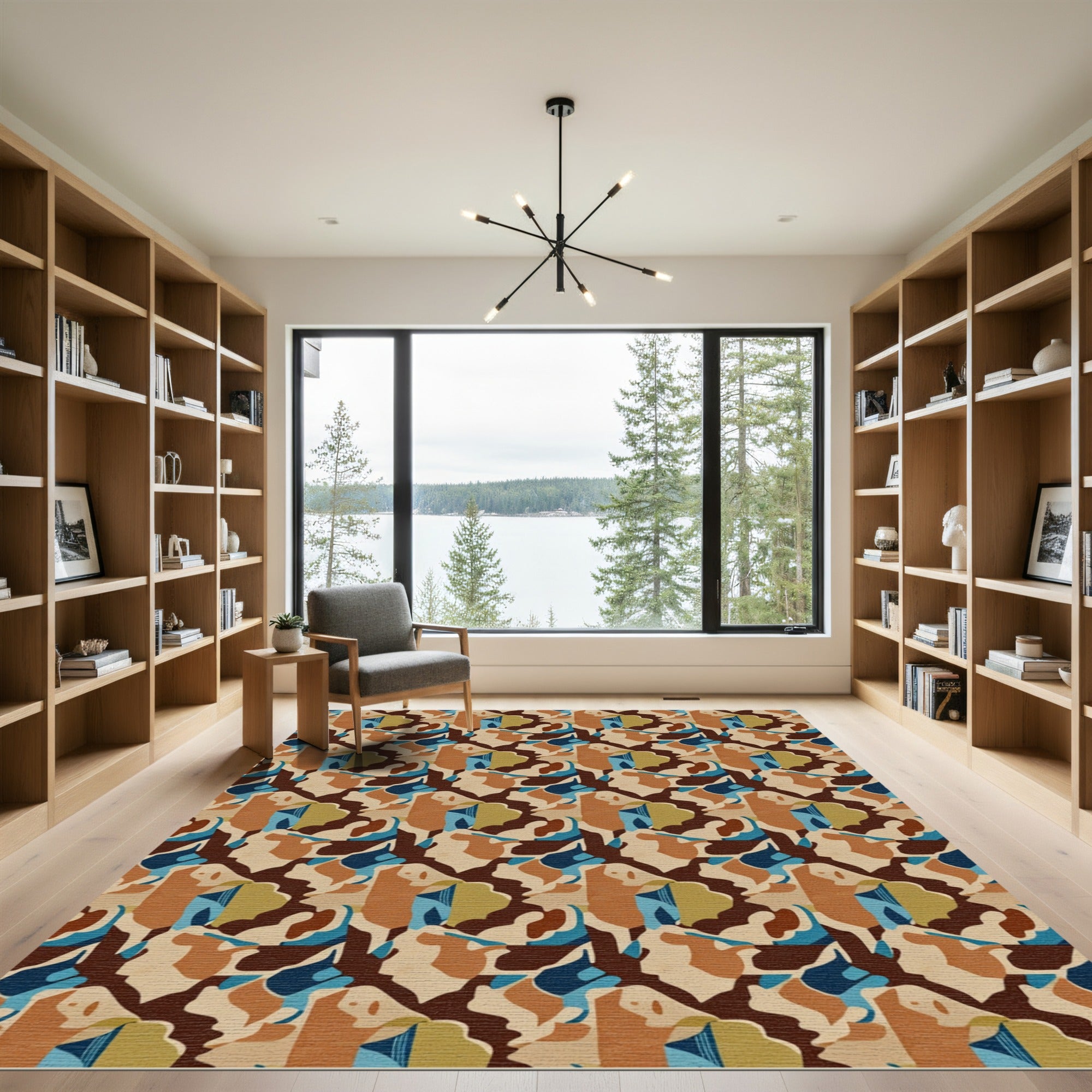 Earthy Camouflage Abstract Organic Forms Rug