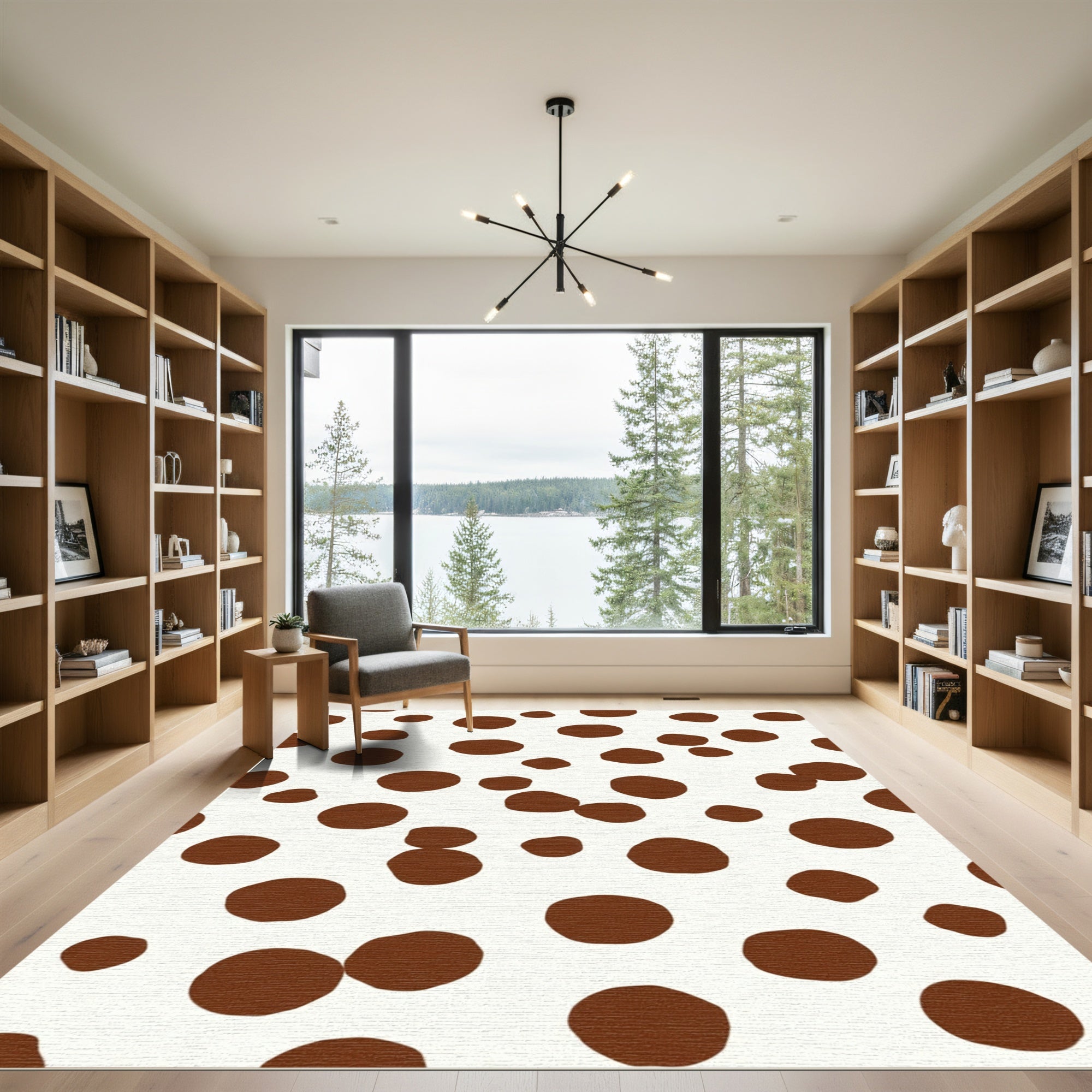 Classic Dot Pattern Cream Brown Rug