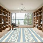 Soft Blue Stripe Scroll Rug