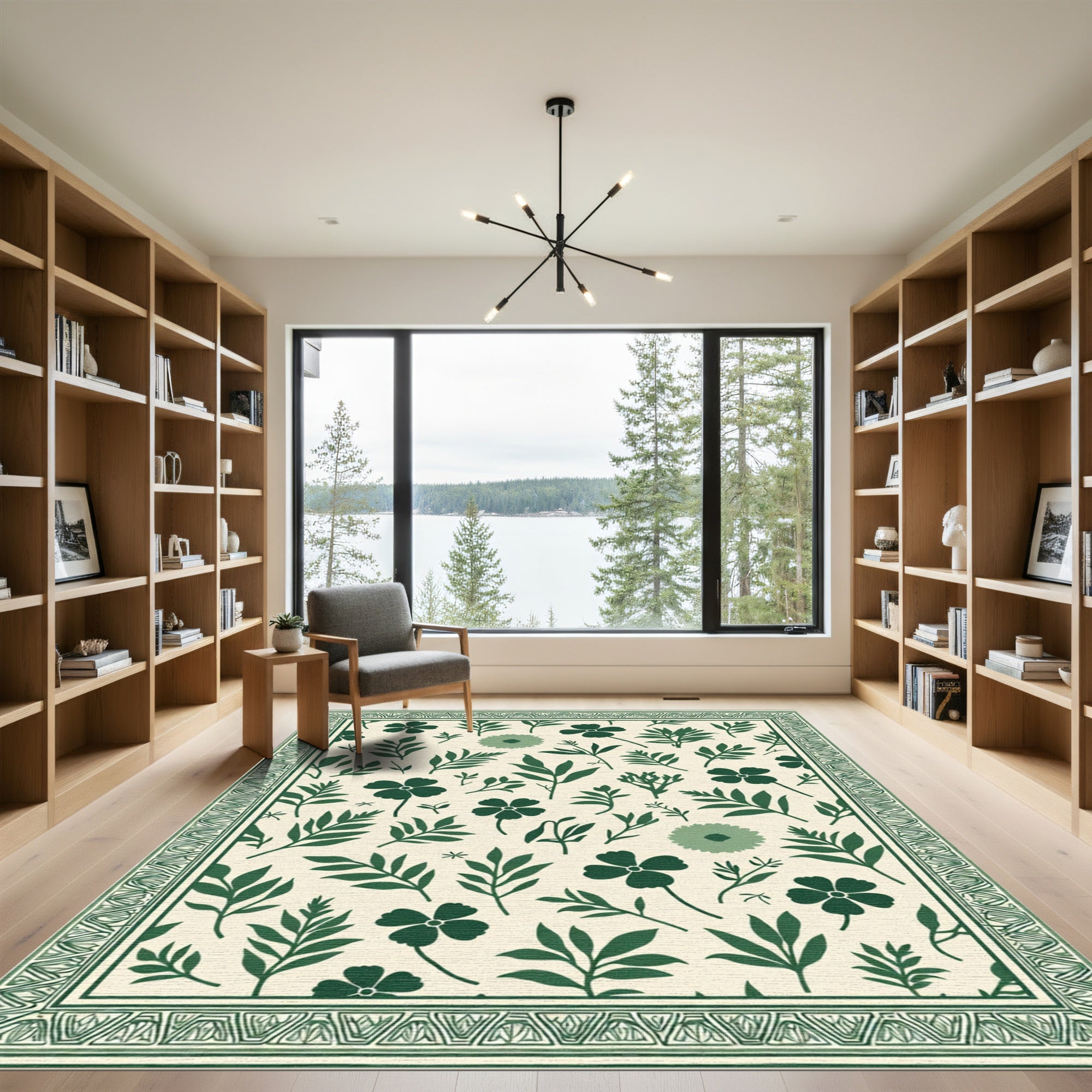 Botanical Garden Dark Green Floral Rug
