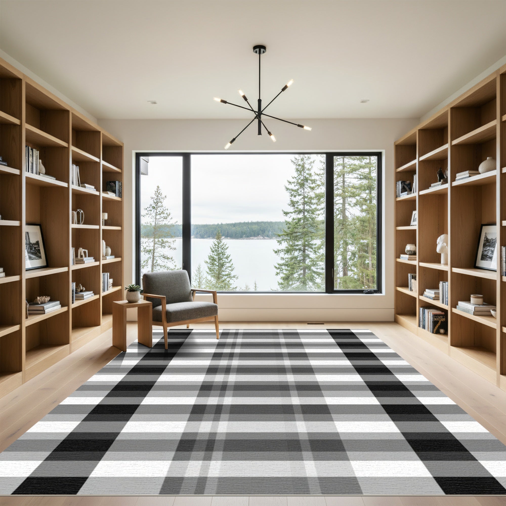 Monochromatic Plaid Grid Rug