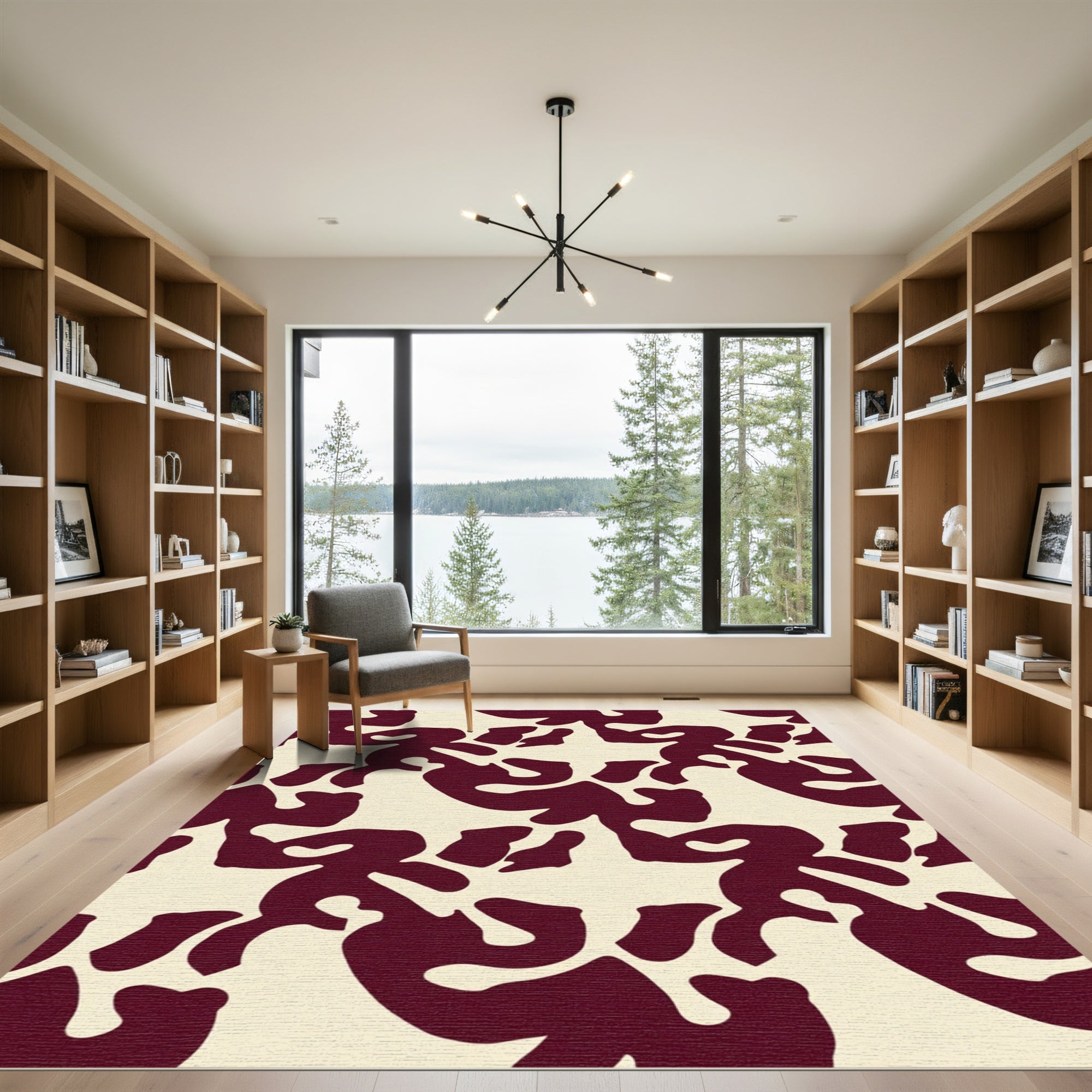 Crimson Abstract Organic Composition Rug