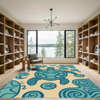 Coastal Turquoise Turtle Tribal Waves Rug