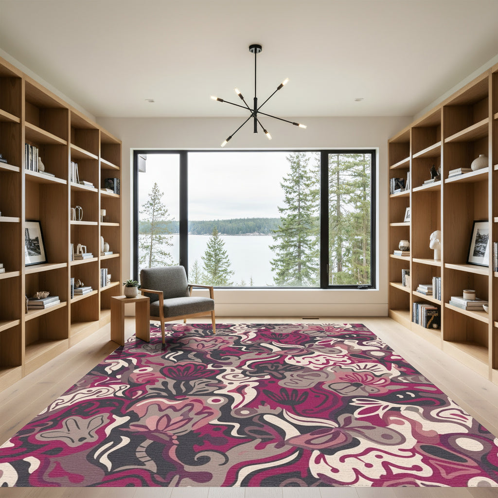 Bold Plum Floral Swirl Abstract Rug