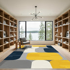 Mid-Century Block Yellow Gray Navy Rug