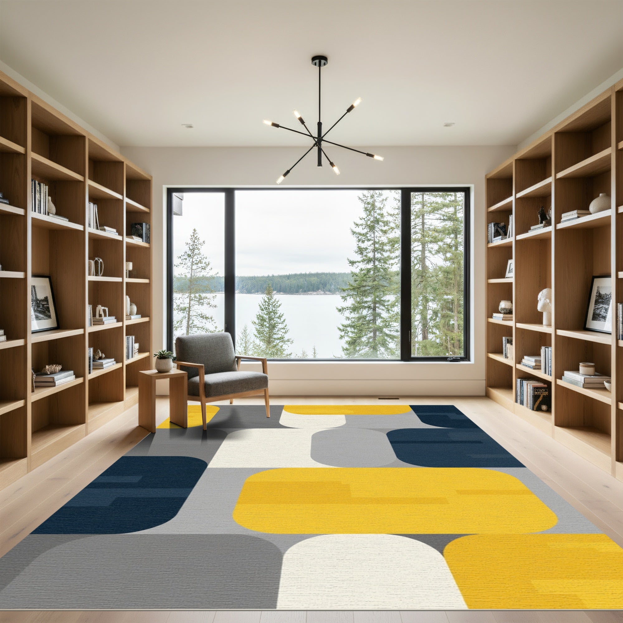 Mid-Century Block Yellow Gray Navy Rug