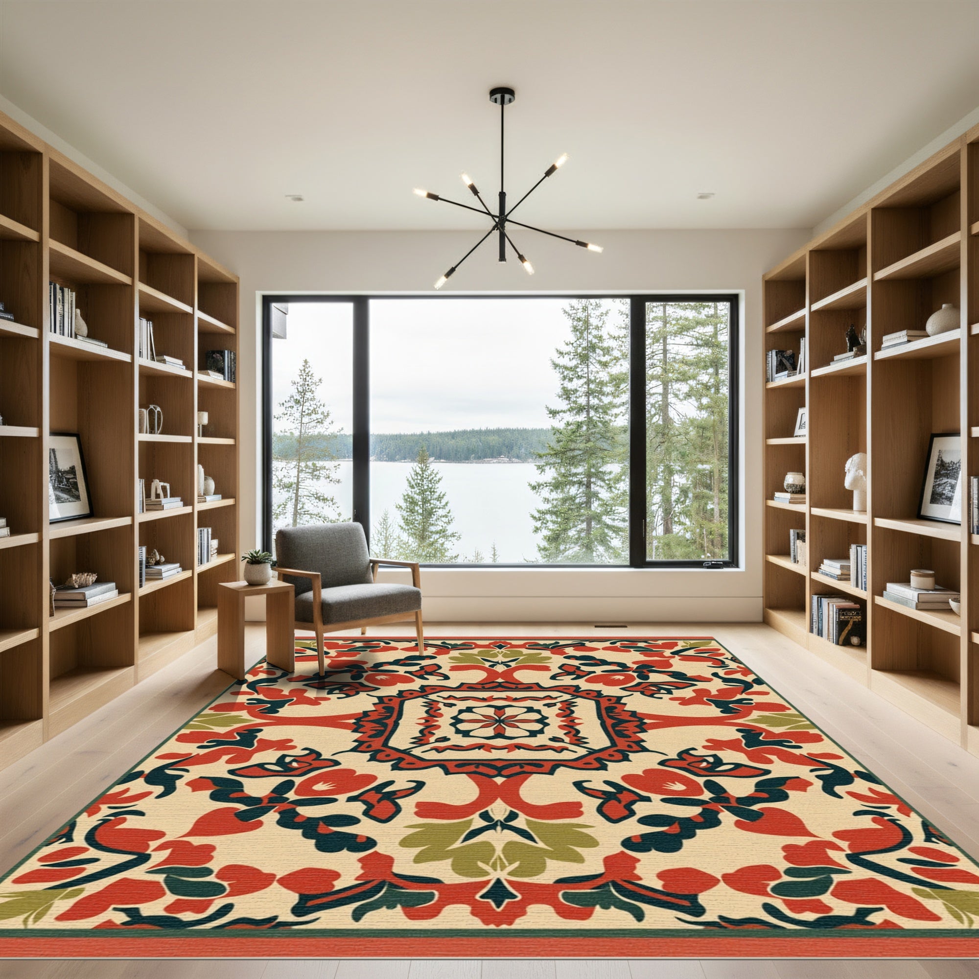 Crimson Floral Medallion with Emerald Accents Rug