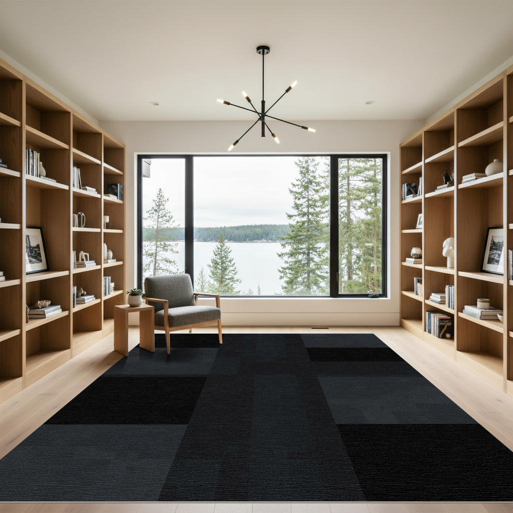 Chic Black Geometric Block Rug