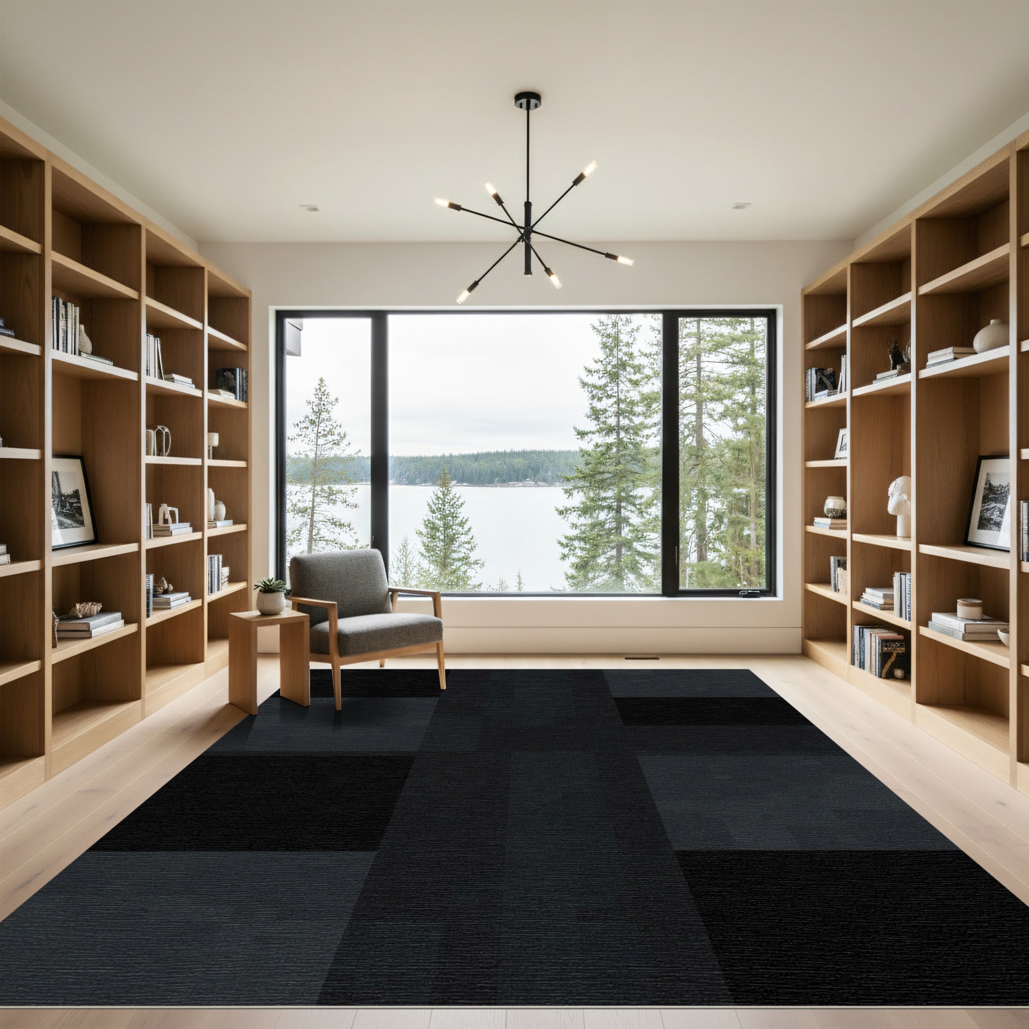 Chic Black Geometric Block Rug