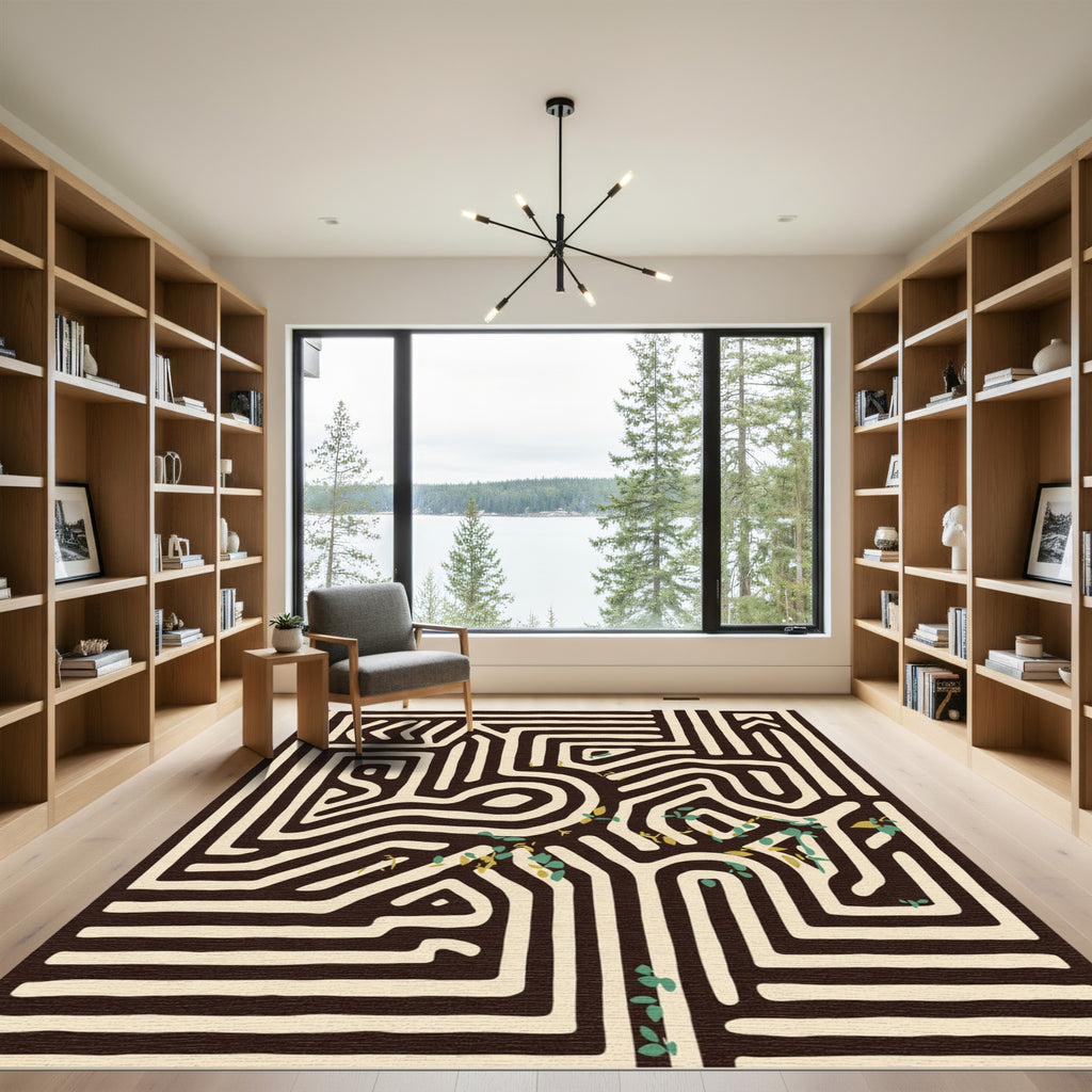 Bold Organic Maze White Lines Rug