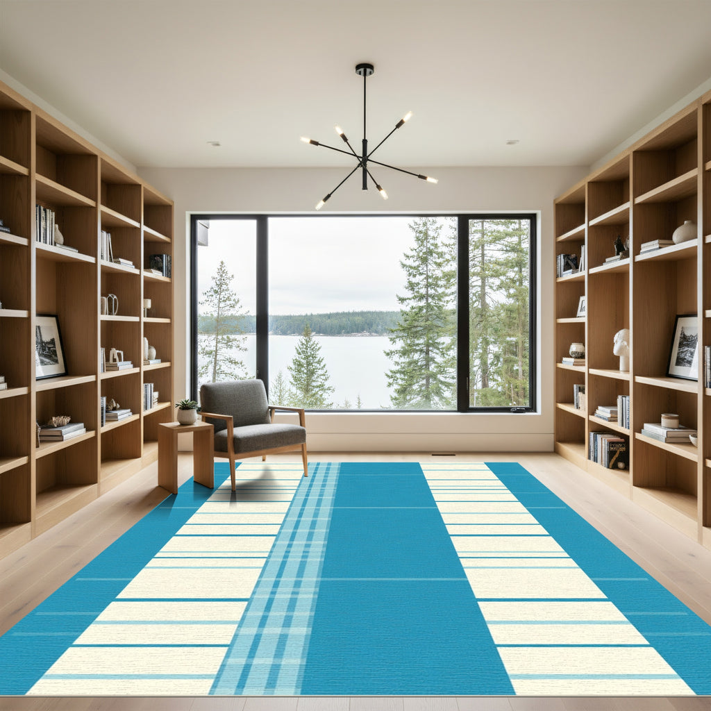 Aqua Blue Stripe Plaid Composite Rug
