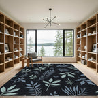 Dark Botanical Leaf Arrangement Rug