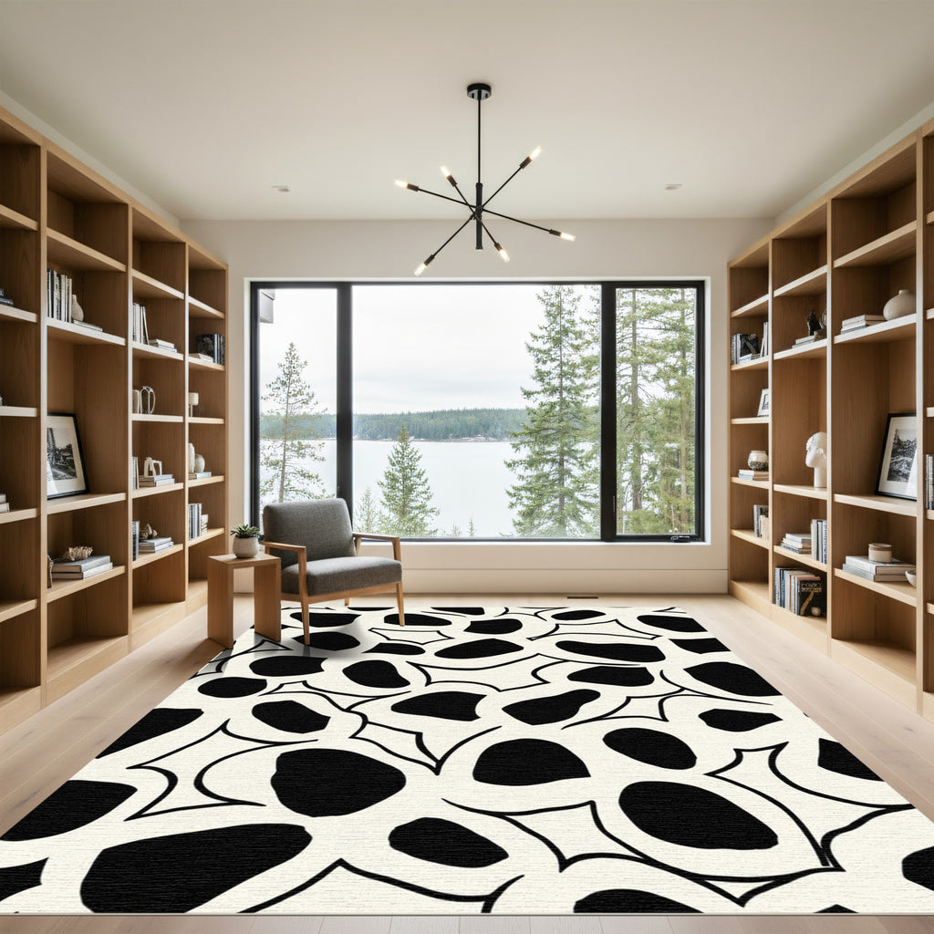 Organic Black And Cream Blob Cluster Rug