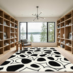 Organic Black And Cream Blob Cluster Rug