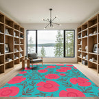 Retro Coral Floral Branch Scatter Rug