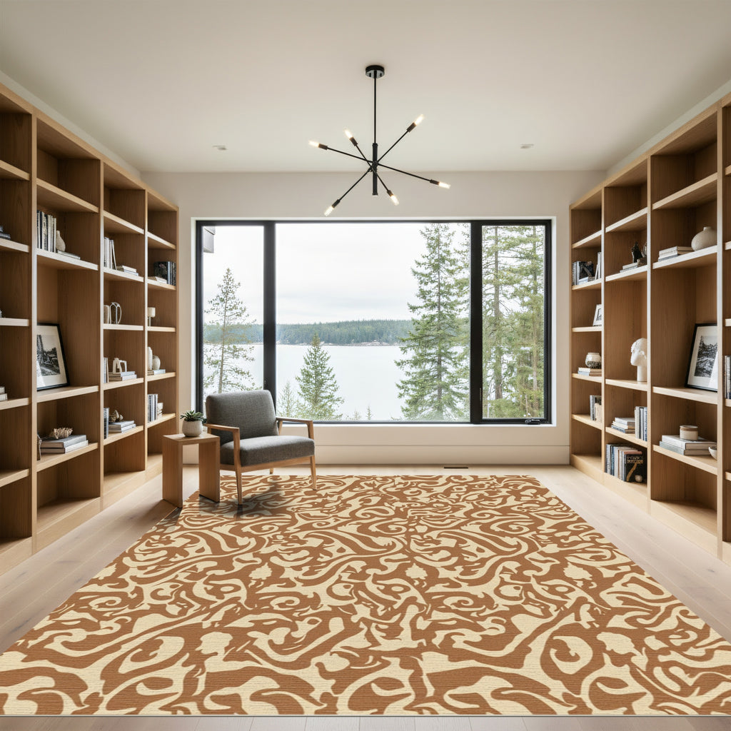 Rustic Amber Swirl Abstract Rug