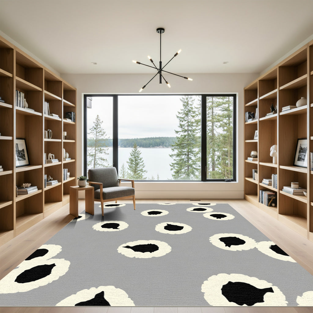 Gray White Black Scattered Circles Rug