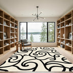 Cream Black Swirl Abstract Continuous Line Rug