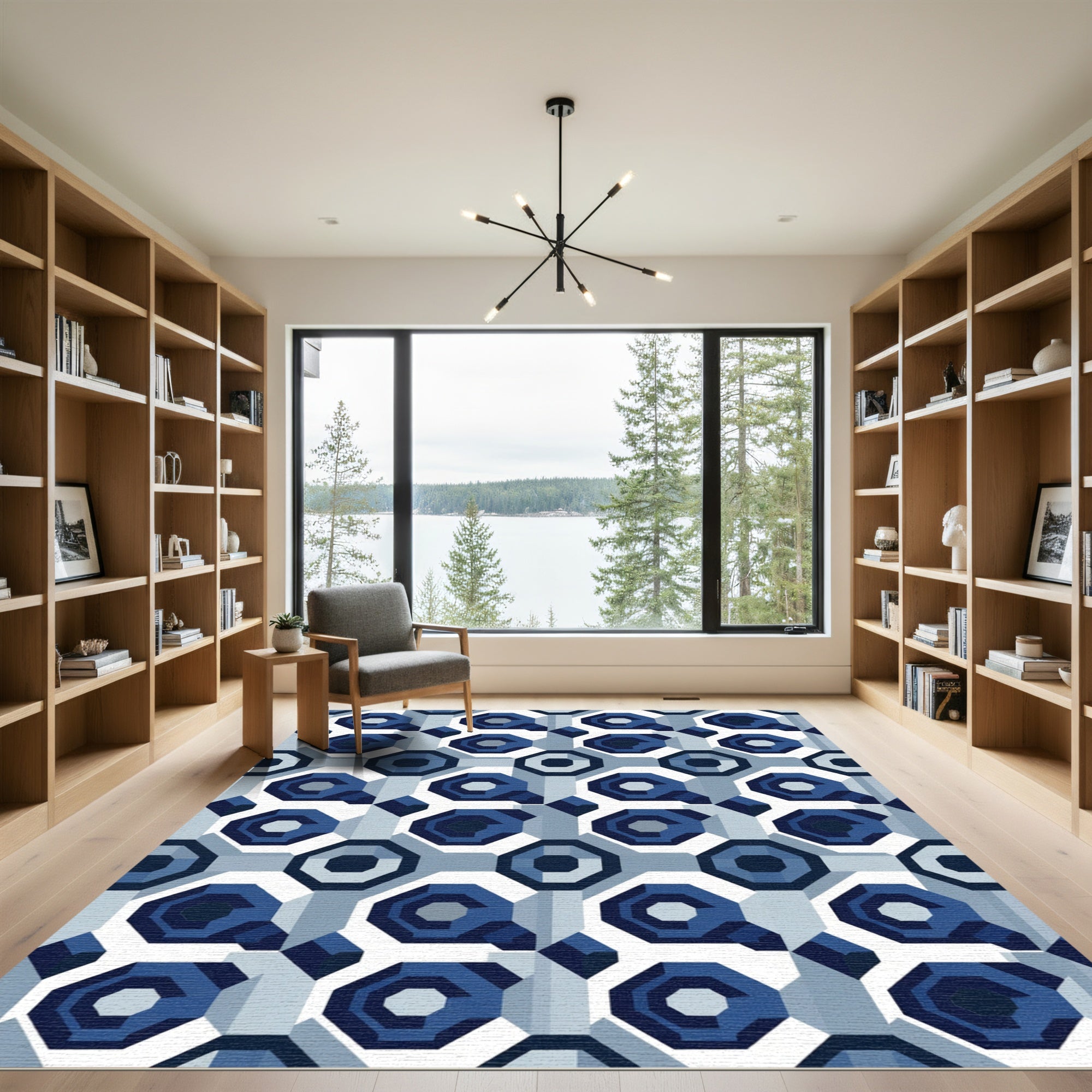 Geometric Octagon Mosaic Blue Rug