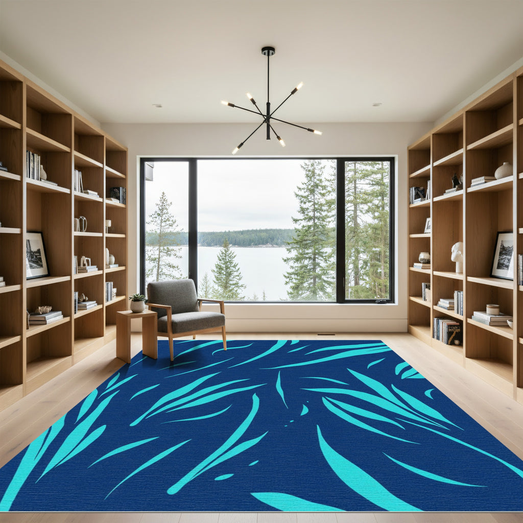 Aqua Strokes On Deep Blue Canvas Rug