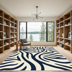 Navy Tan Animal Print Lines Rug