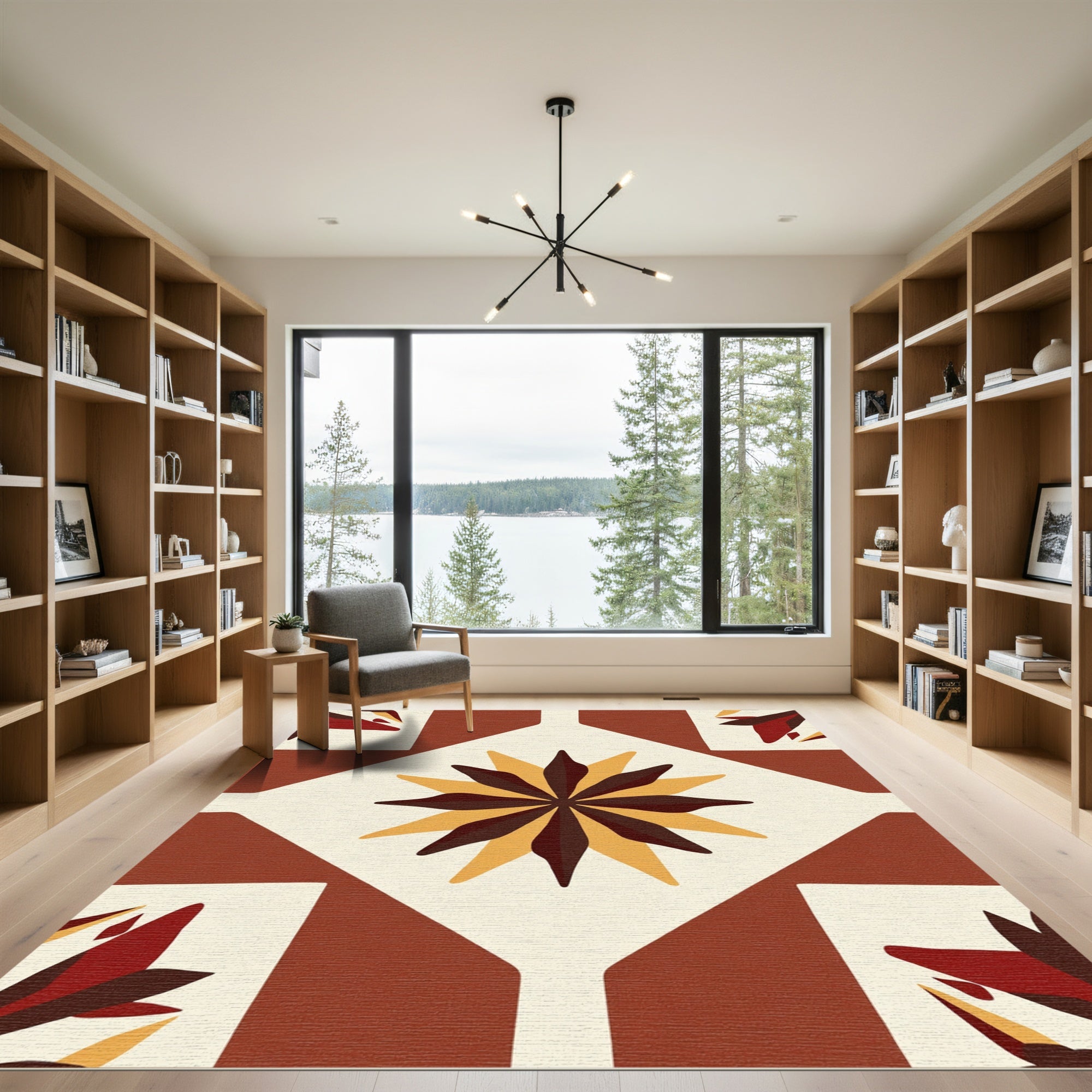 Terracotta Crimson Sunburst Medallion Rug