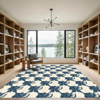 Navy Blue Orchid Geometric Arrangement Rug