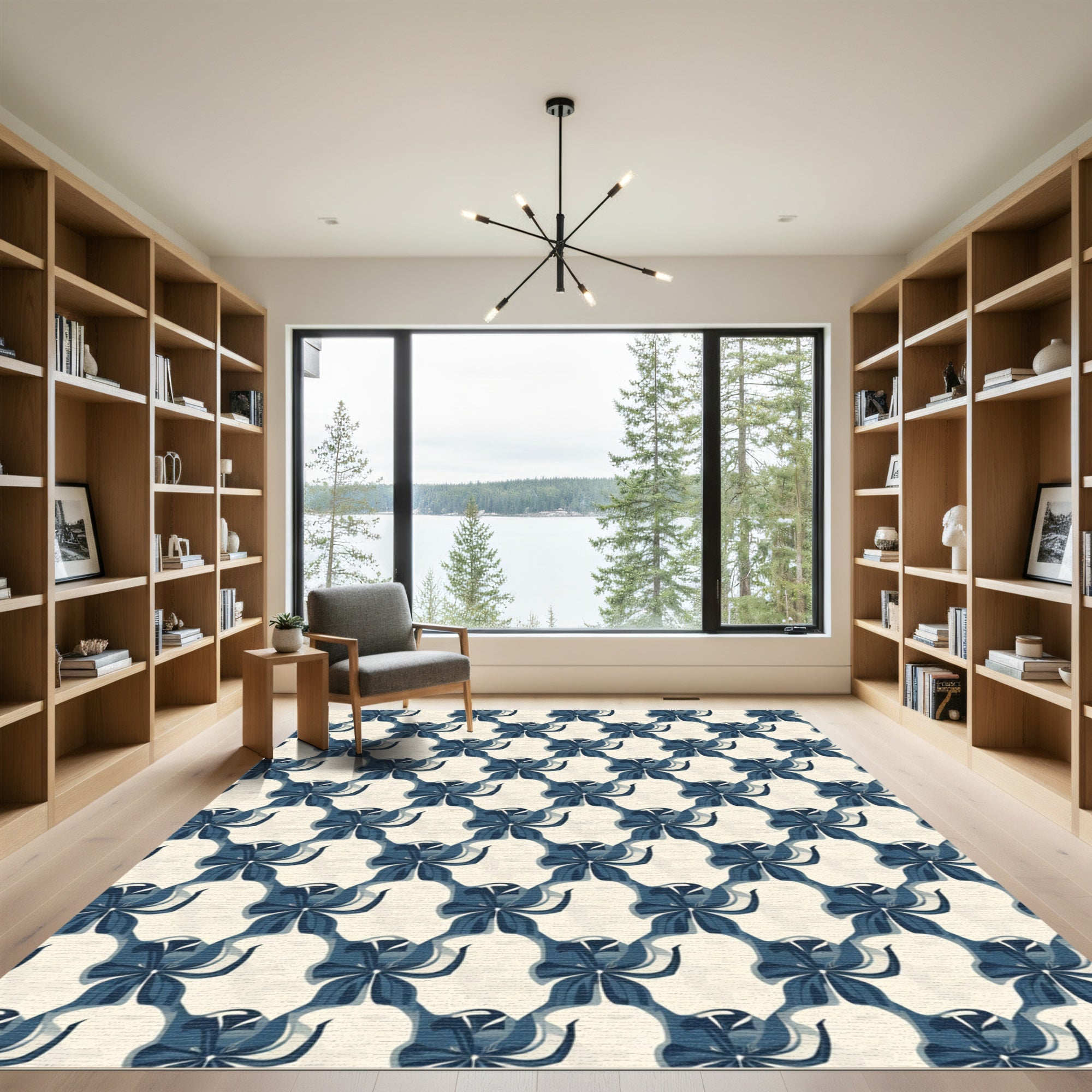 Navy Blue Orchid Geometric Arrangement Rug