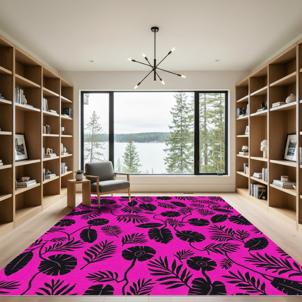 Vibrant Hot Pink Tropical Foliage Rug