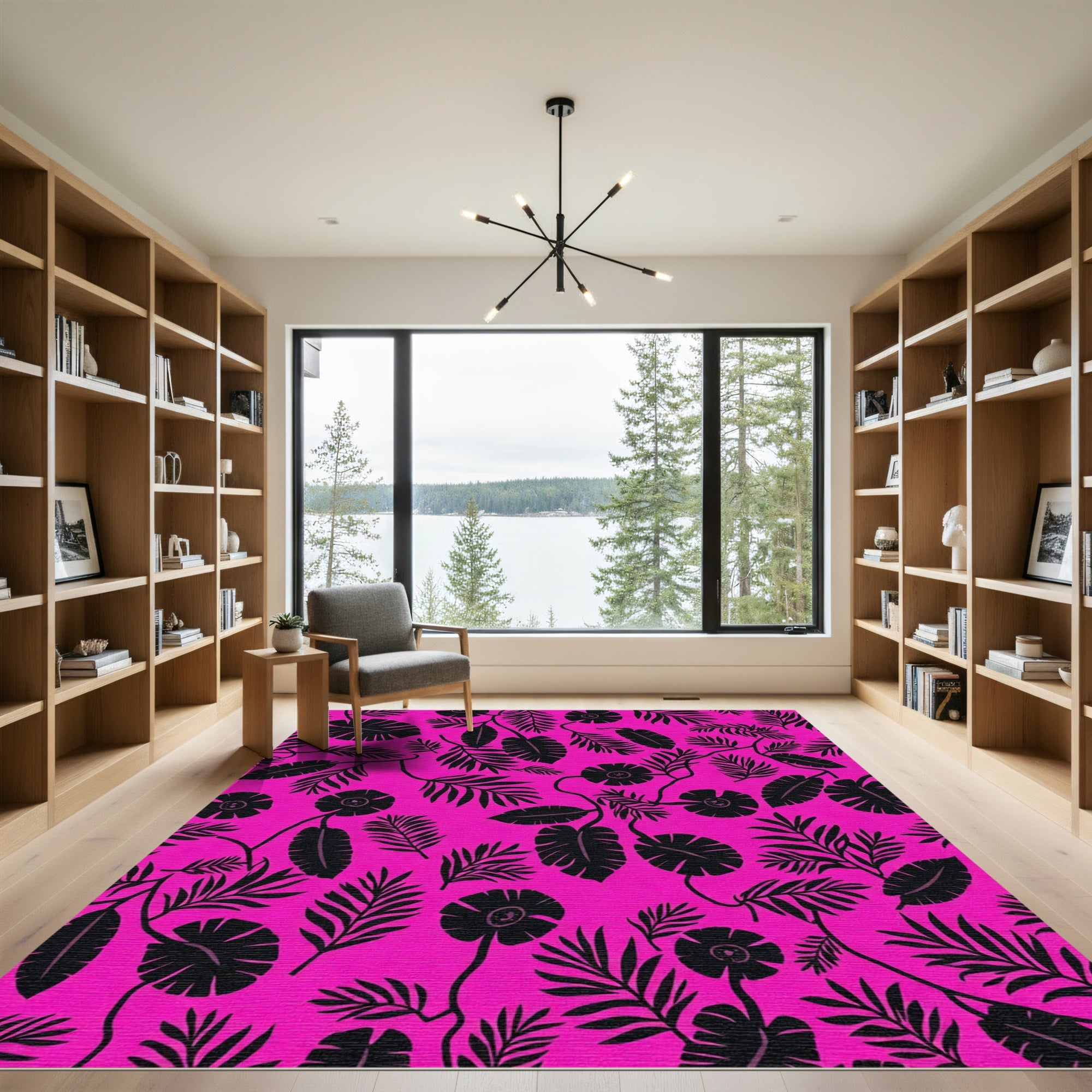 Vibrant Hot Pink Tropical Foliage Rug