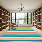 Aqua Coral Yellow Horizontal Stripe Rug