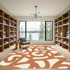 Terracotta Swirl Abstract Line Art Rug