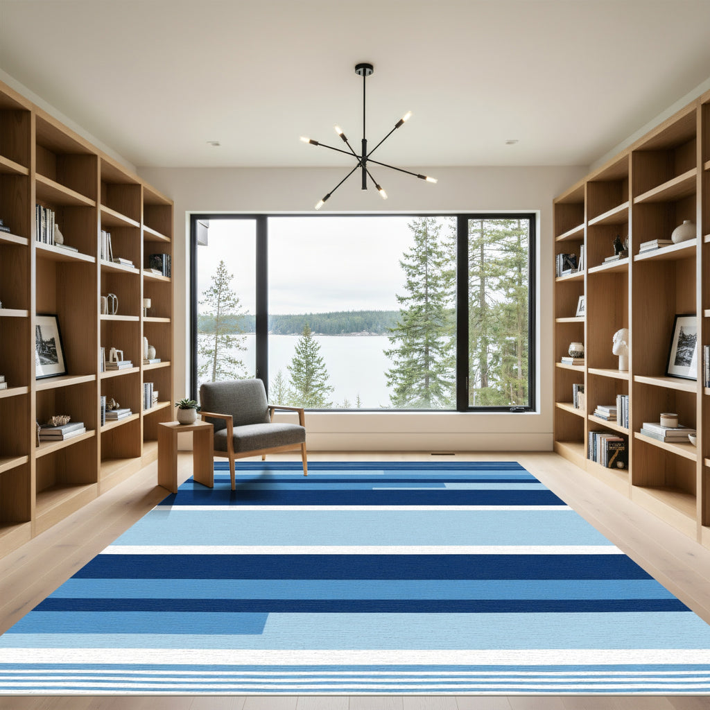 Shades Of Blue Horizontal Stripe Rectangles Rug