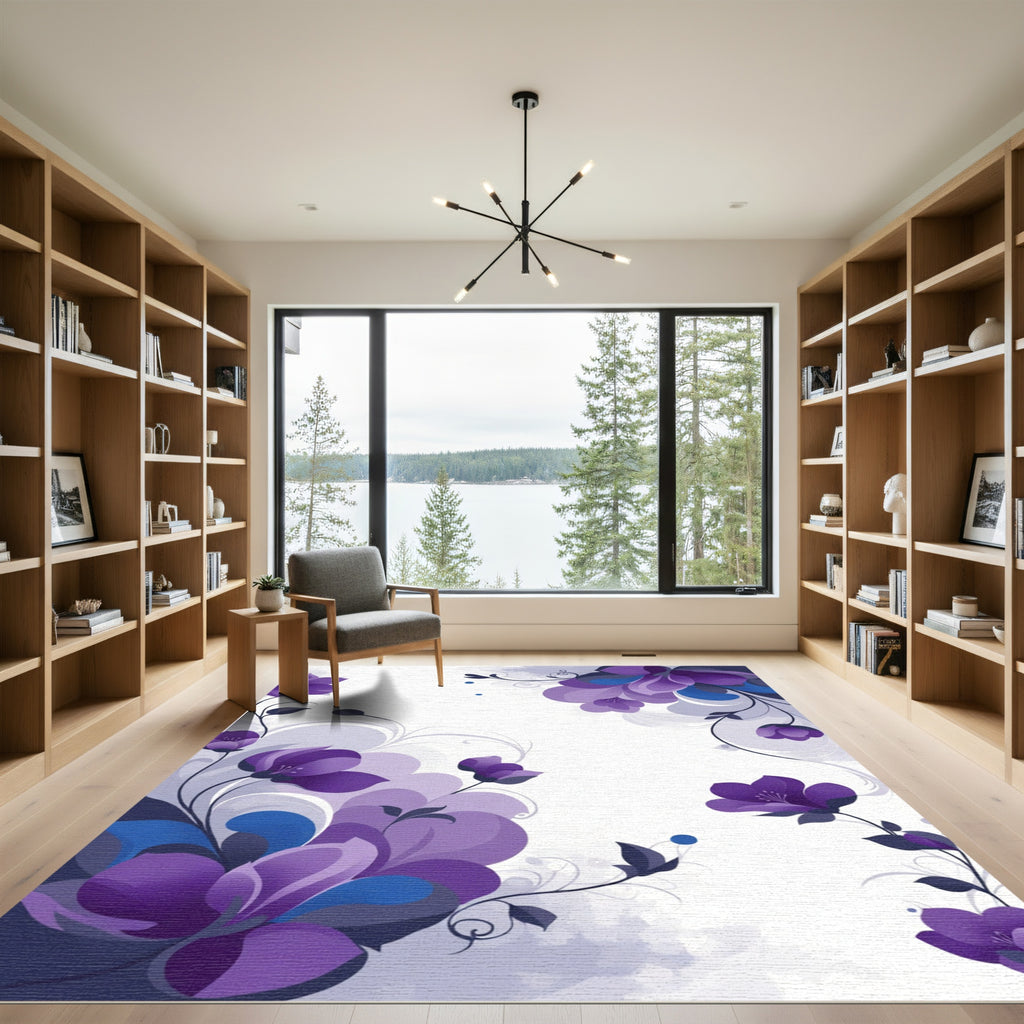 Vibrant Purple Floral Swirl Garden Rug