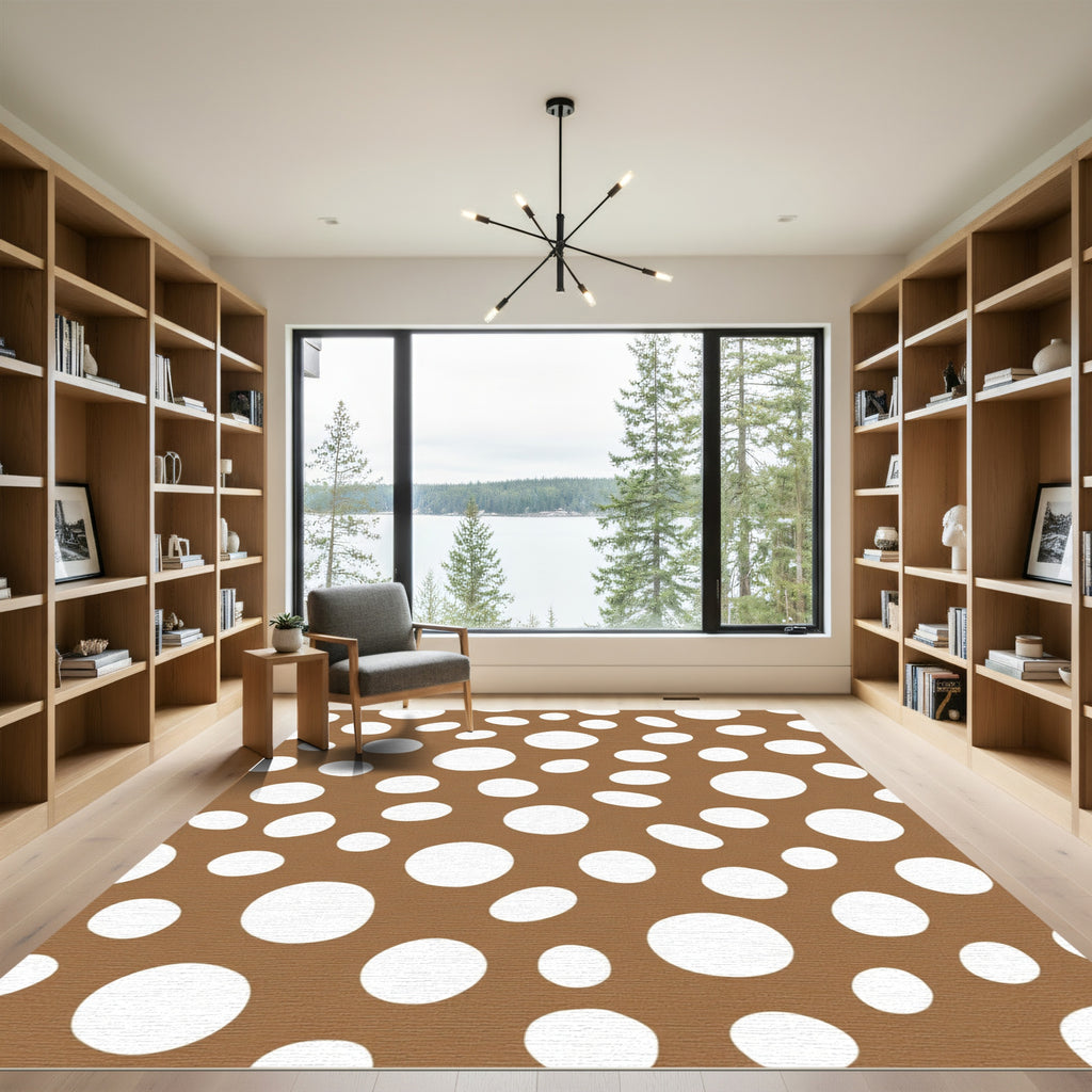 Brown White Scattered Circles Rug