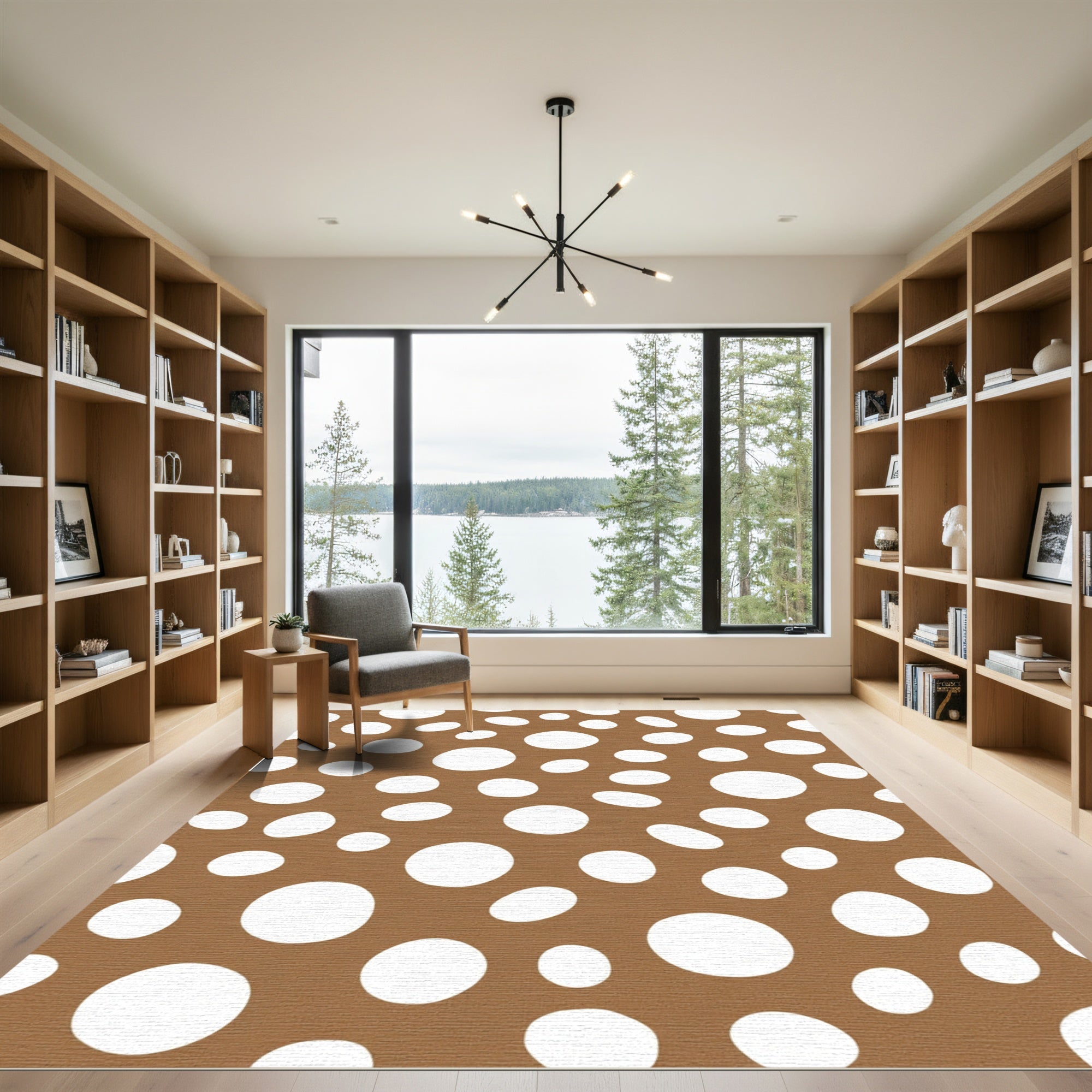 Brown White Scattered Circles Rug