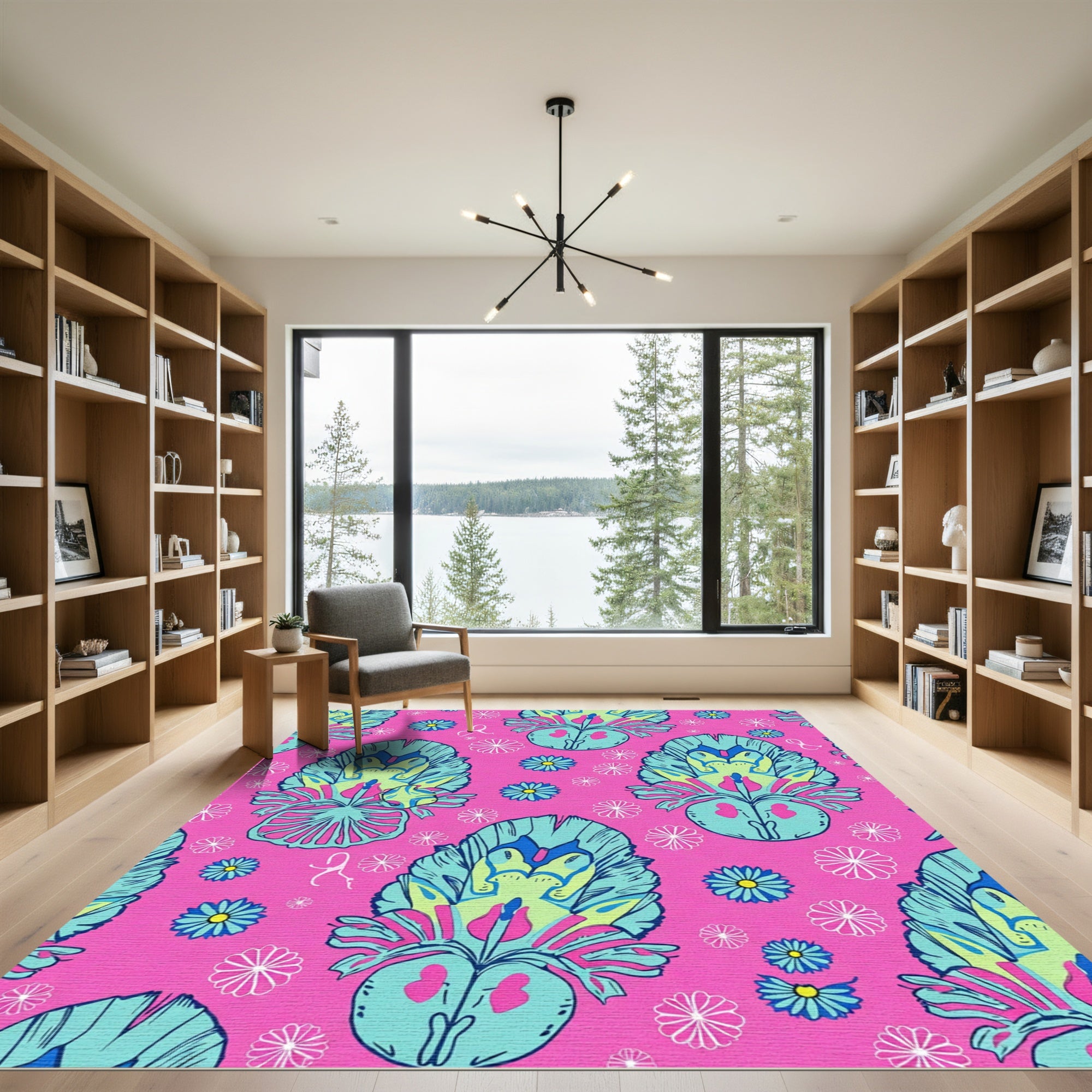 Bright Pink Teal Floral Paisley Rug
