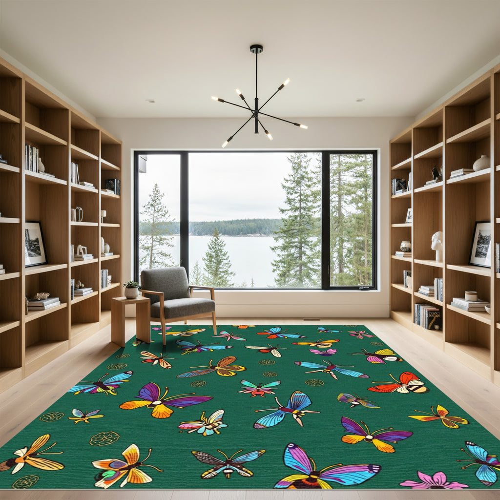 Colorful Butterfly Garden Collage Rug