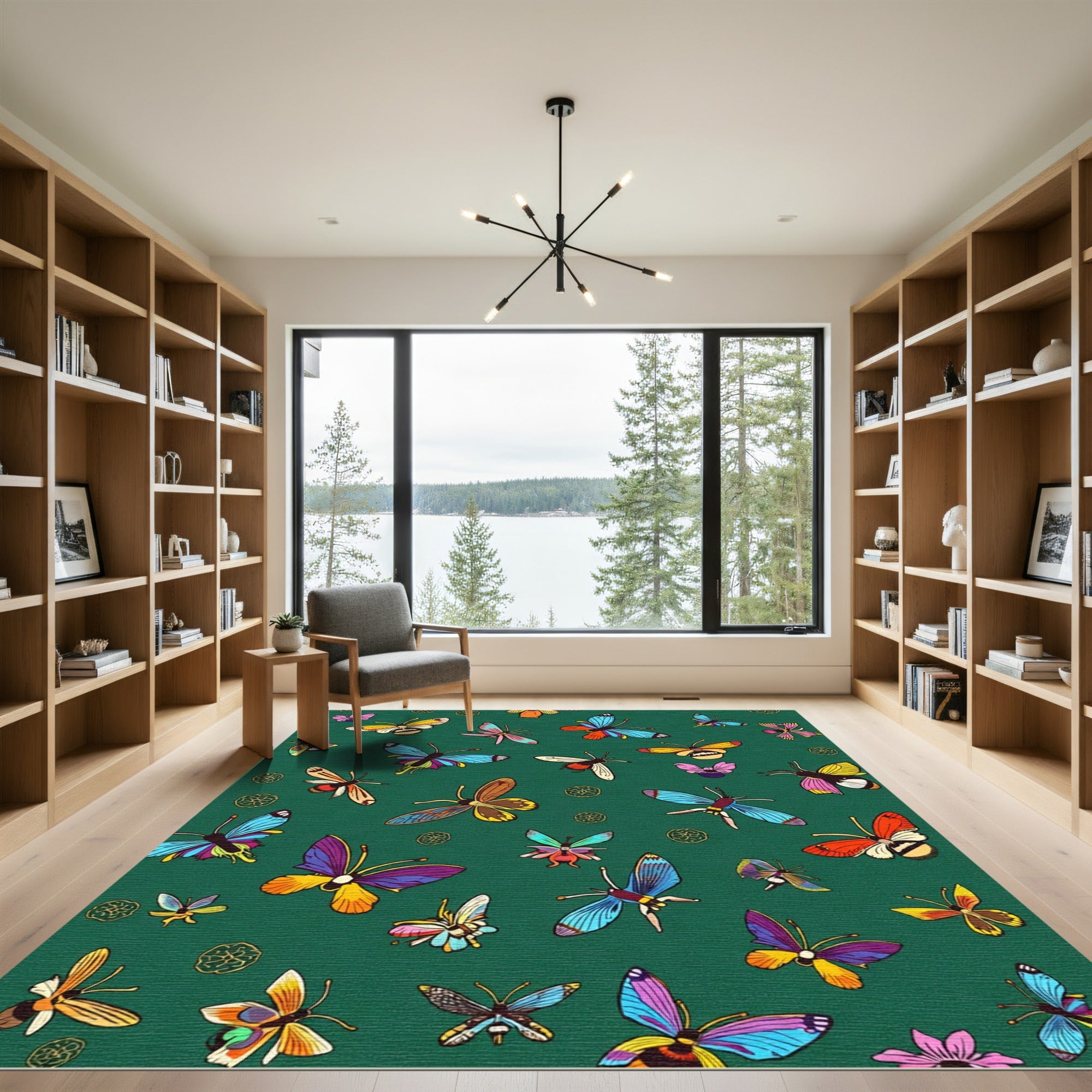Colorful Butterfly Garden Collage Rug
