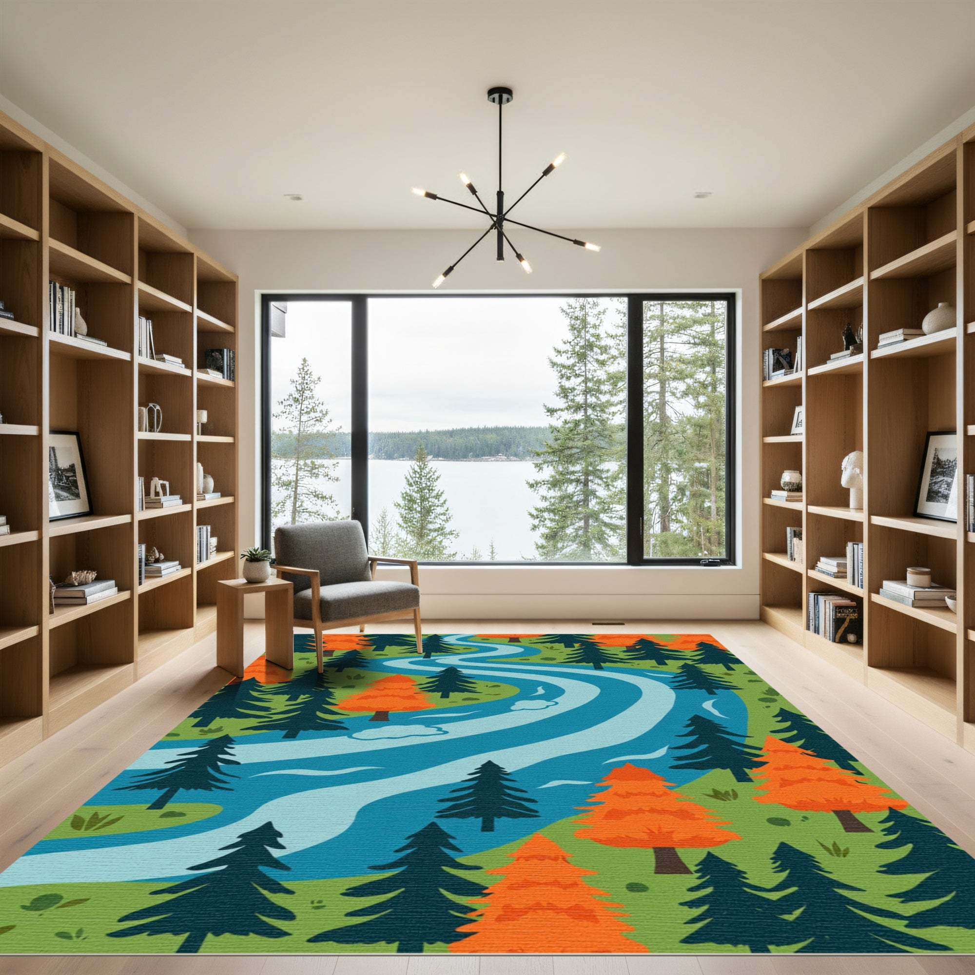 Autumn Forest River Trees Rug
