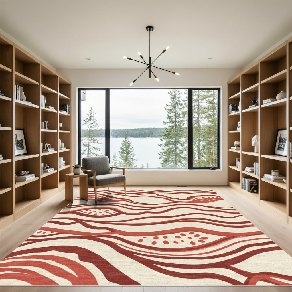 Crimson Abstract Wave Organic Rug