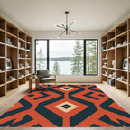 Geometric Amber Teal Diamond Pattern Rug