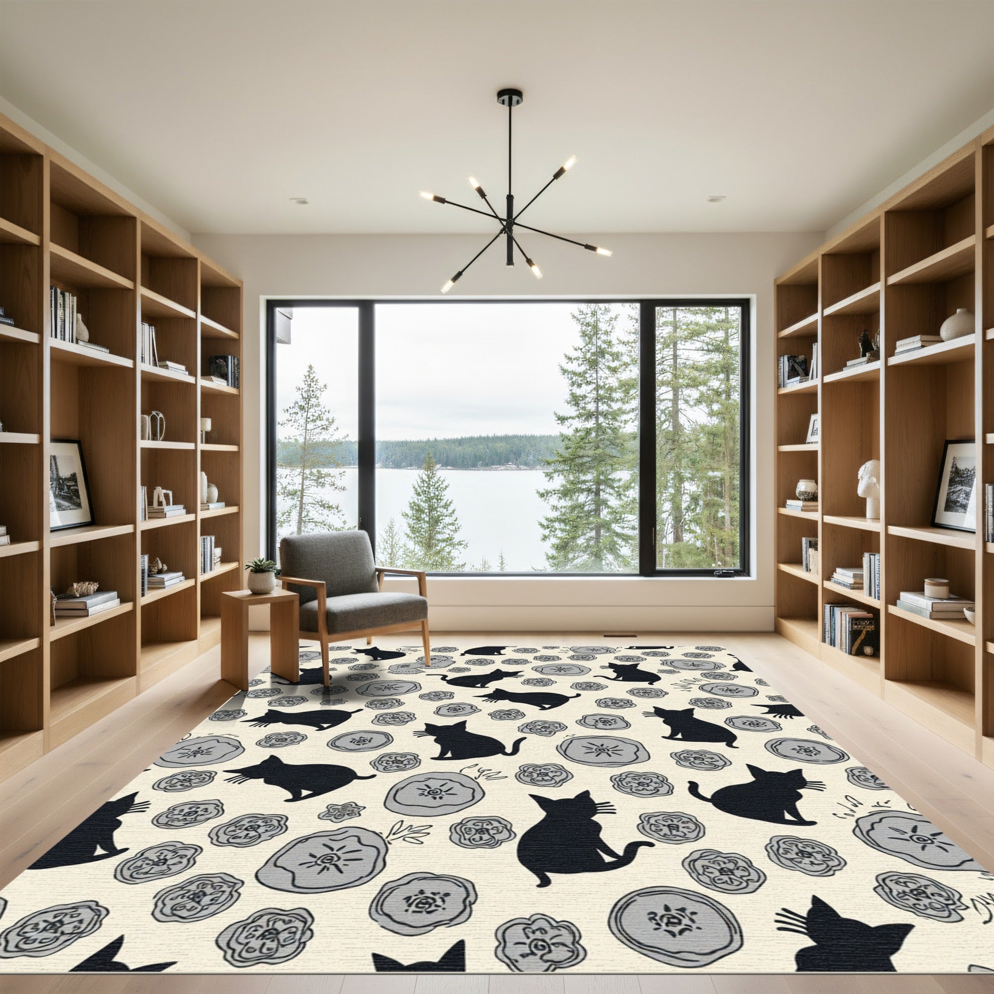 Whimsical Black Cats Floral Collage Rug